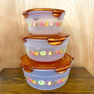 Lock & Lock 3 Piece Nested Seasonal Printed Bowls Autumn NIB